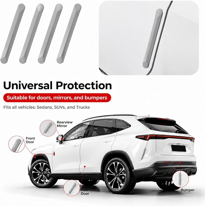 4 PCS Silicone Car Door Edge Guards, Self Adhesive Car Door Protector, Anti-Collision Crash Scratch Strips Protector, Auto Accessories Decorative Strip for Sedans Trucks SUVs (Gray)