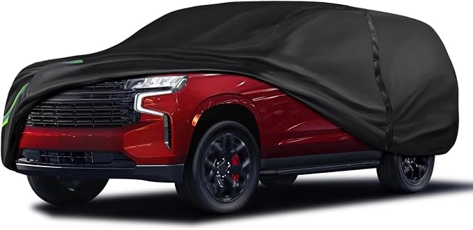 600D 16-Layer Heavy Duty Universal Car Cover, All Weather Waterproof Outdoor & Indoor Full Protection, UV Sun Snow Rain Dust & Scratch Resistant, OD-15 - Fit SUVs 214"-236" in Length, Black