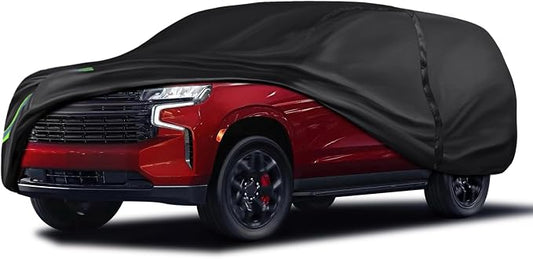 600D 16-Layer Heavy Duty Universal Car Cover, All Weather Waterproof Outdoor & Indoor Full Protection, UV Sun Snow Rain Dust & Scratch Resistant, OD-15 - Fit SUVs 214"-236" in Length, Black