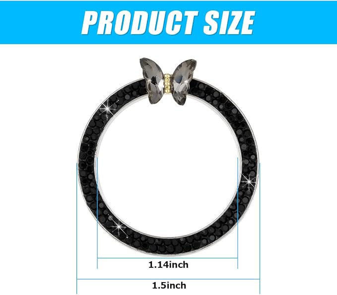 2PCS Bling Car Engine Start Stop Decoration Ring, Crystal Rhinestone Auto Push Start Button Ignition Ring Sticker, Vehicle Decor Accessories for Women Girls, Universal for Vehicles (Black)