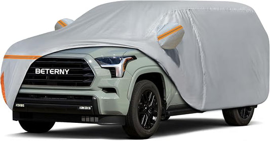 Car Cover for 2008-2026 Toyota Sequoia, Waterproof Custom-fit All Weather Sun Rain UV Dust Snow Wind Protection Outdoor Sequoia Full Car Cover with Door Zipper and Cotton Lining-Grey