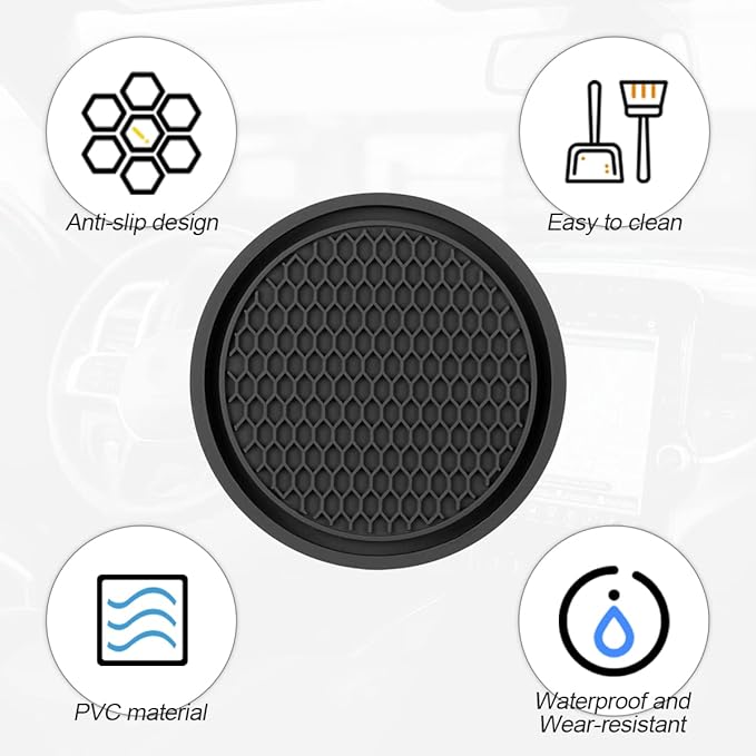 4 Pack Car Cup Holder Coaster, 2.75 Inch Diameter Non-Slip Universal Insert Coaster, Durable, Suitable for Most Car Interior, Car Accessory for Women and Men (Black)