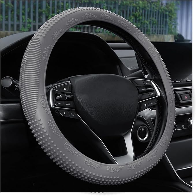 Bittwee Steering Wheel Cover, Car Silicone Steering Wheel Protector, Anti-Slip Soft Odorless Wheel Covers, Universal 14-15 Inch Steering Wheel, Automotive Interior Accessories (Gray)