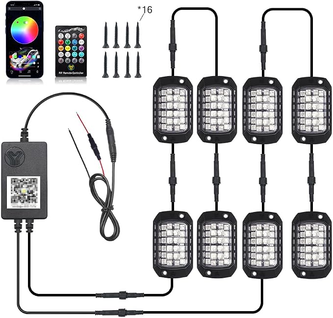 RGB Rock Lights, 8 Pods 36 LEDs SMD Chips Super Bright Pod Lights | 12V DC, Remote & App Control, Underglow Kit for Off Road Cars Trucks Jeep SUV UTV ATV RZR Golf Cart Wheel Well