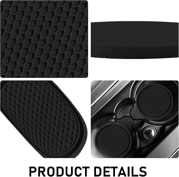 Car Cup Coaster, Universal Non-Slip Cup Holder Coasters for Car, Honeycomb Embedded Decorative Silicone Coasters, Cars Interior Decorative Accessories (Black)