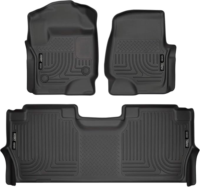 Husky Liners Weatherbeater Floor Mats | Fits 2017-2026 Ford F-250/F-350/F-450 Crew CAB with Factory Carpet & with Factory Underseat Storage ONLY | Front & 2nd Row, 3-pc Black - 94061