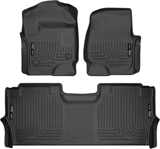 Husky Liners Weatherbeater Floor Mats | Fits 2017-2026 Ford F-250/F-350/F-450 Crew CAB with Factory Carpet & with Factory Underseat Storage ONLY | Front & 2nd Row, 3-pc Black - 94061