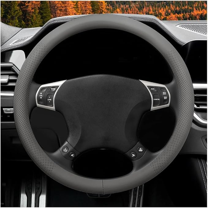 Car Steering Wheel Cover, 15" Breathable Leather Auto Wheel Protector with Comfortable Grip, Non-Slip Perforated Steering Wheel Protective Cover for SUV Truck Sedan Van (Gray)