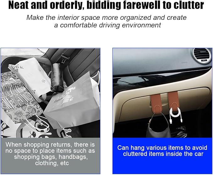 Bittwee 2PCS Car Glove Box Hooks Passenger Storage Hangers Orange | Microfiber leather, snap-in install, hangs bags umbrellas, fits most cars SUVs and trucks, car interior accessories