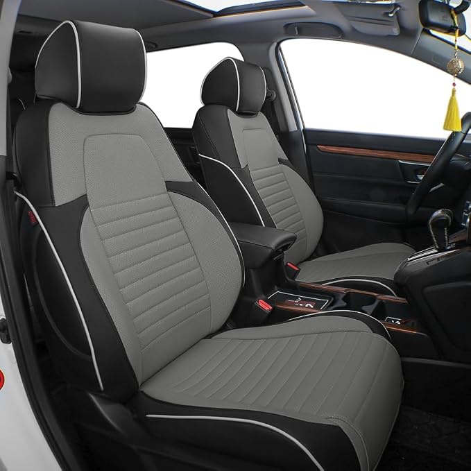 EKR Car Seat Covers for Honda CRV 2012-2014 (NO LX) Leatherette Full Set | Custom Fit for Honda CRV 2012 2013 2014 (Not for LX) Factory-Style Interior Upgrade,Faux Leather(Black/Gray)