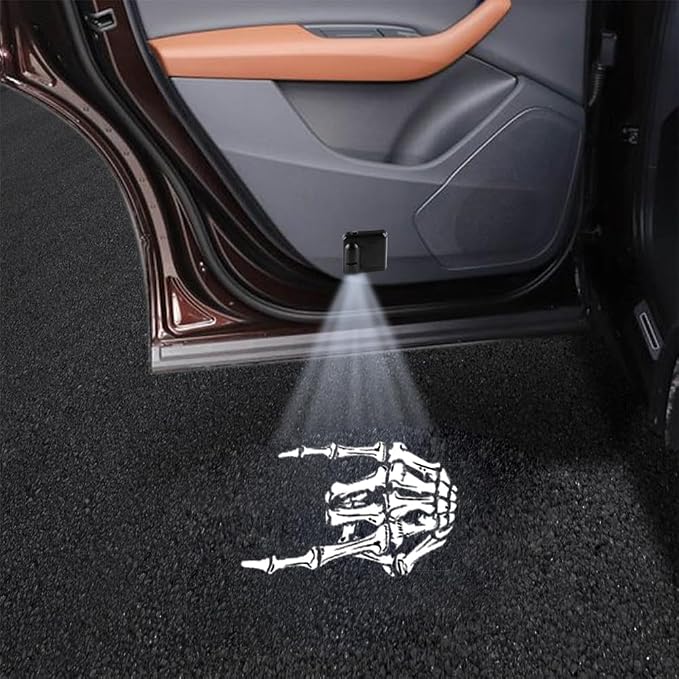2PCS No Fade Car Door Lights,Skeleton Car Door Lights Logo Projector LED Shadow Welcome Lamp,Skeleton Accessories Arm Skull Finger Gifts,Suitable for All Vehicles Motorcycle