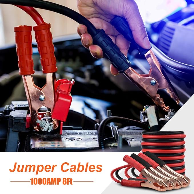 PACETAP Car Roadside Emergency Kit, Essential Auto Safety Road Side Assistance Tool Kit with Jumper Cables, Towing Rope, Triangle and More Winter Vehicle Accessories