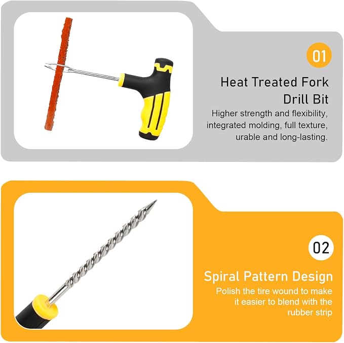 22 PCS Tire Plug Kit, Heavy Duty Tire Patch Kit with 2 T-Handles, 15 Rubber Strings, 5 Bolts, Emergency Tires Puncture Repair Set, Universal for Car, Motorcycle, Truck & Tractor
