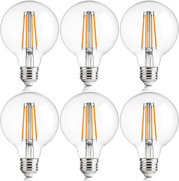 FLSNT 6 Pack G25 LED Globe Edison Bulbs for Bathroom Vanity & Mirror Lighting, 2700K Soft White, CRI90+ Dimmable, 40W Equivalent, 400LM, E26 Base, Clear Glass Decorative Bulbs, UL Listed