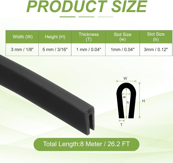 PATIKIL Rubber Edge Trim, 26.2ft x 3mm x 5mm U Channel Rubber Guard Seal Strip Protector Fit for 1mm Edge for Car Doors Hatches Sheet Metal Table Corners Steel Plates, Black