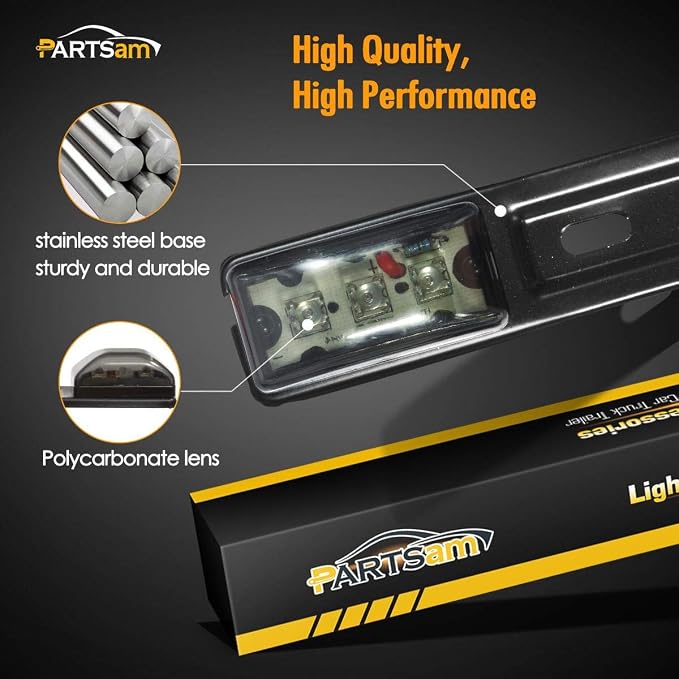 Partsam 14.17" Red Led Truck Trailer Smoked Red Clearance ID 3 Lamps Trailer Identification Light Bar w Black Stainless Steel Bracket Replacement for Pickup Trucks