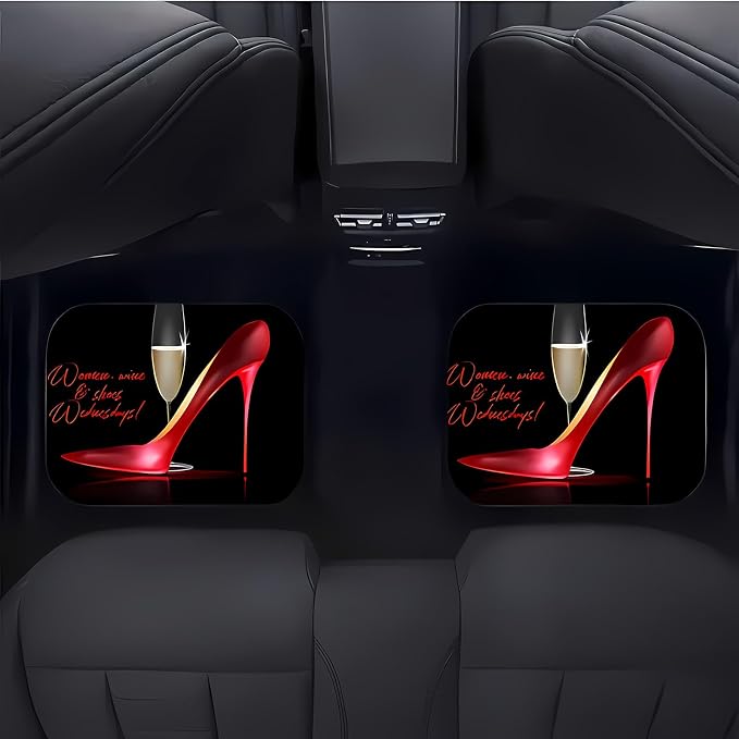 Universal Fit Car Floor Mats Set of 4Pcs, Elegant Red High Heels All-Weather Front Rear Car Carpet Mats, Non-Slip Car Floor Mat Car Accessories for Automotive Trucks SUV Sedans Vans