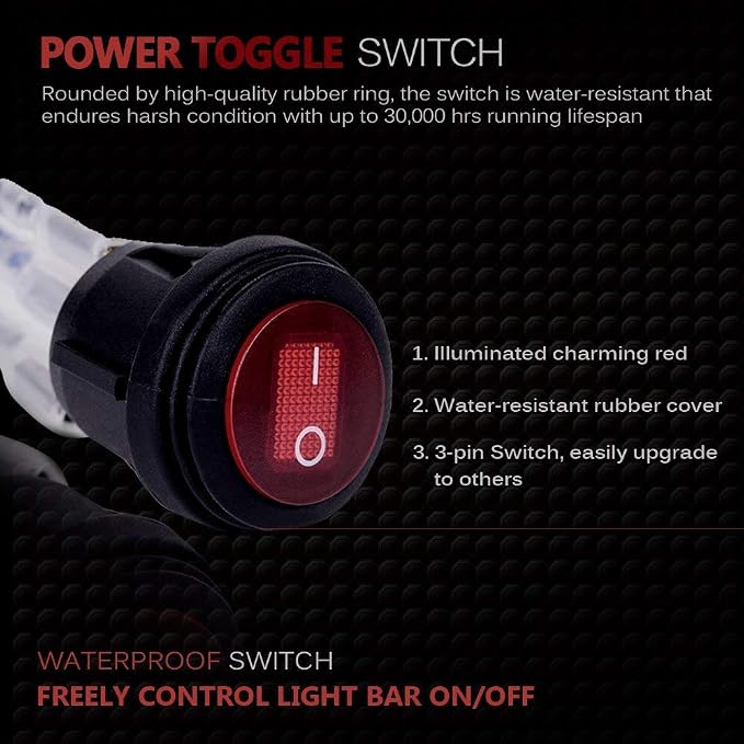 MICTUNING MIC-B1002 LED Light Bar Wiring Harness, Fuse 40A Relay On-off Waterproof Switch