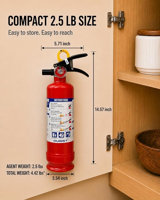 Ougist Fire Extinguisher for Home & Vehicle, 1-A:10-B:C, FF1KG 2.5lb 6 Pack | Dry Chemical Extinguisher Set for Small Home, Car, Garage and Boat Fires with Quick-Release Handle and Compact Storage