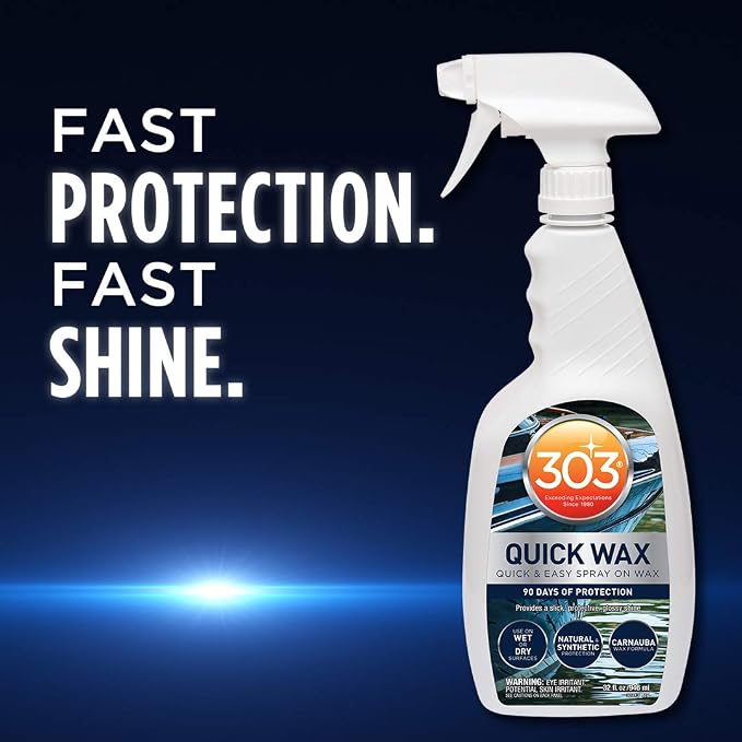 303 (30213-6PK) Marine Quick Wax - Quick And Easy Spray On Wax - 90 Days Of Protection - Provides a Slick, Protective, Glossy Shine - Use On Wet Or Dry Surfaces - Carnauba Wax, 32 fl. oz. 6 Pack