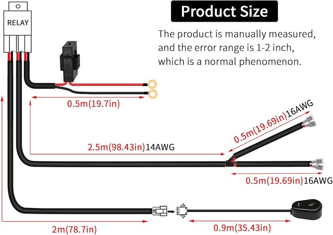 LED Lights Bar Wiring Harness Kit 2 Leads DC12V On-Off Switch Power Relay Blade Fuse 14AWG Core Cable Wiring Harness Kit fit for LED Driving Lights Bar Work Auxiliary Lights