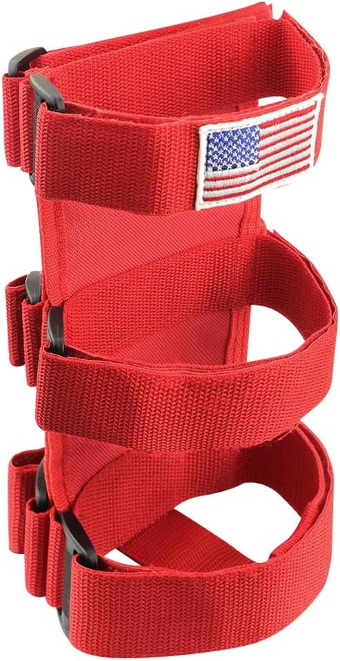 Ohleats Roll Bar Fire Extinguisher Holder, Adjustable Fire Extinguisher Mount Strap with American Flag Pattern, Car Accessories Fixed Belt for Wrangler JK JKU TJ CJ Gladiator (Red)