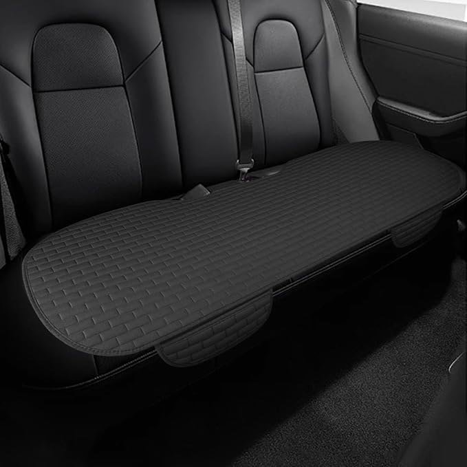Car Rear Seat Cover, Breathable Linen Auto Seats Cushion (Black) | Anti-Slip Vehicle Seat Pad with Storage Pocket, Universal Automotive Seats Protection Mat for Car, SUV, Truck