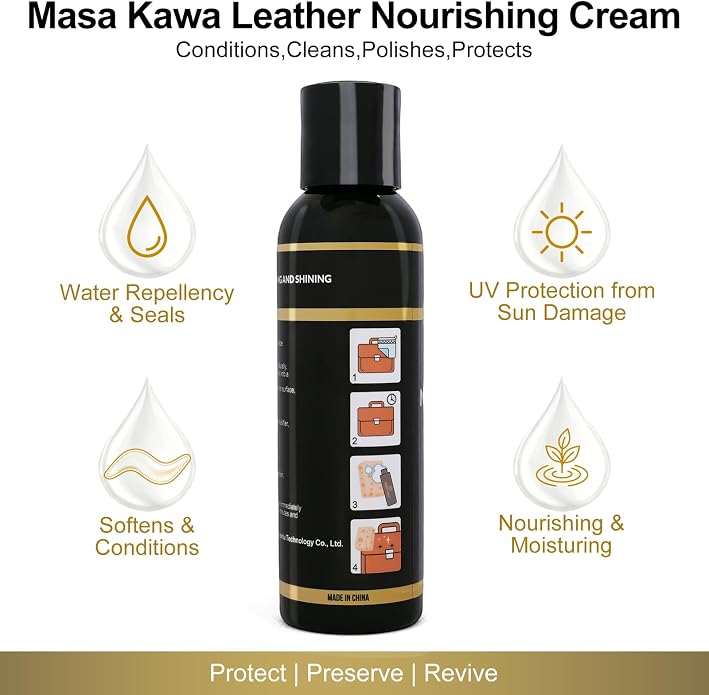 Masa Kawa Leather Care Conditioner Nourishing Cream, 4.06oz | Leather Moisturizer Rejuvenator Polish Cleaner, Protection Balm for Leather Bags,Car Seats, Boots, Jacket, Furniture