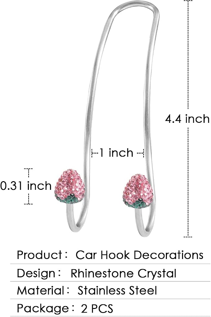 Guoord Pink Car Accessories for Women, 2 Pcs Hot Pink Car Decor Hooks for Purses and Bags, Durable Backseat Holder, Strawberry Purse Hook Hangers, Storage Universal for SUV Truck & Van