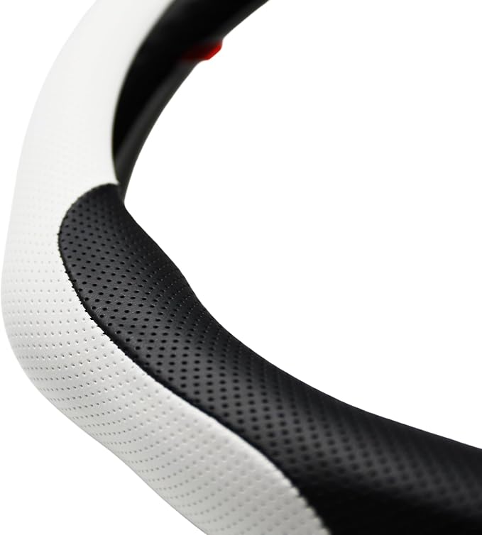 Quick Install Enhanced Control Sporty Nappa Leather Steering Wheel Cover, Odorless Sweat-Proof Non-Slip Protector Universal Fit for 14.5-15 Inch Car SUV Truck