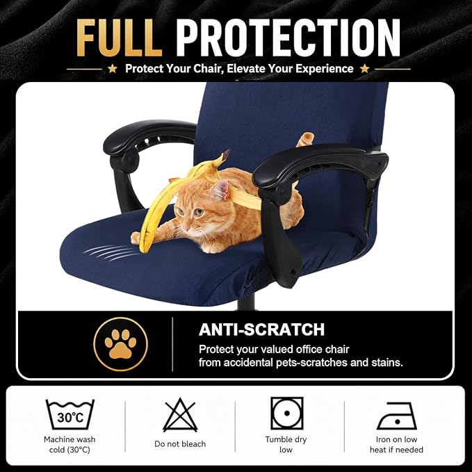 DIVA EN CAMINO DEC Universal Office Chair Cover with Durable Zipper, Soft Stretch Slipcover for High Back Chair, Navy