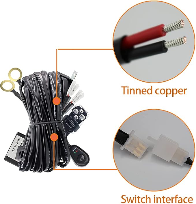 LED Work Lights Bar Remote Wiring Harness Kit 12V 40A LED Lights Remote Wiring Harness Switch Relay 14AWG Core Cable Harness 2 Leads fit for Car Fog Lights Work Driving Lights Bar