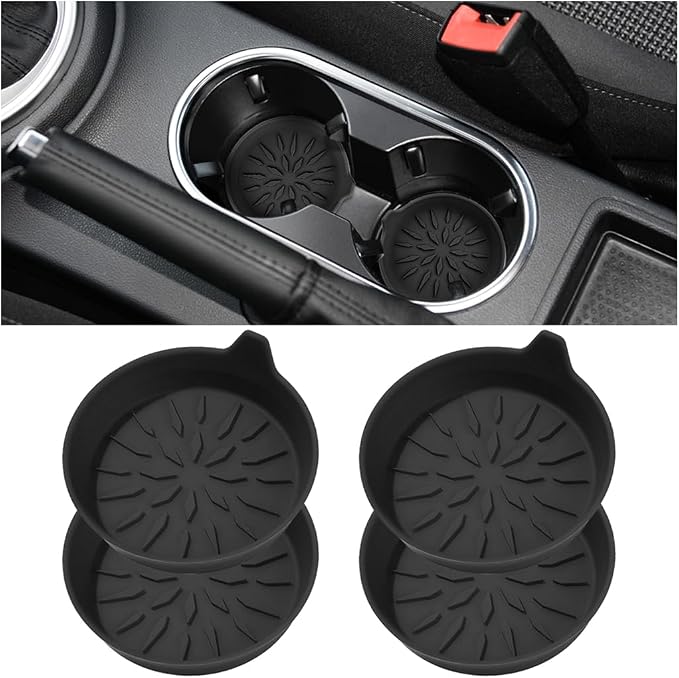Mandark 4PCS Car Cup Holder Coaster, Non-Slip Recessed Insert Vehicle Cup Mat, 2.75 Inch Waterproof Universal Automotive Interior Drink Cup Pad Accessories for Most Trucks SUVs (Black)