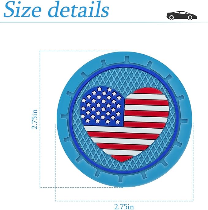 AUCELI 4 Pack Car Cup Holder Coasters, Colored American Flag US Flag Insert Car Cup Coaster, 2.75 Inch Anti Slip Shockproof Embedded Drink Mat, Vehicle Interior Decor Accessories