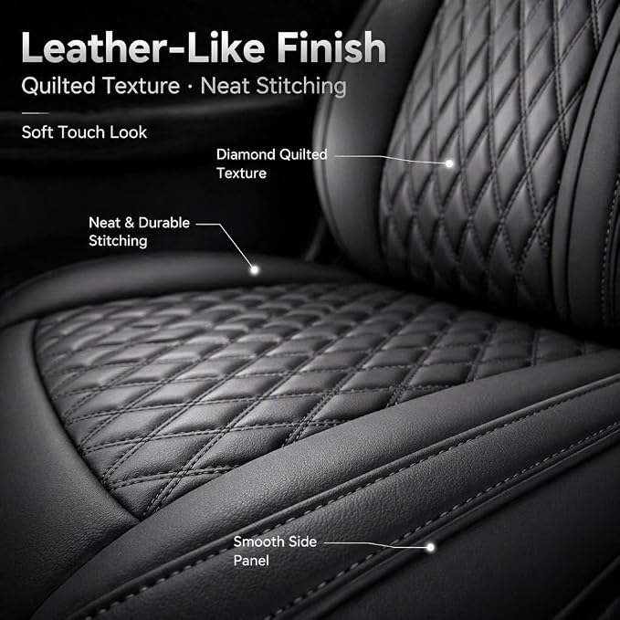 Black Thick Nappa Leather Automotive Front Car Seat Covers Set of 2 | Univerasal Precision Fit,3D Contoured,Waterproof,ThickTexture Nappa Leather,for most Suvs Trucks Sedans