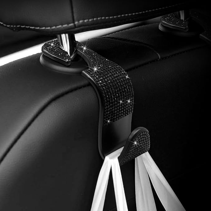 Generic Car Purse Hook Bling Car Headrest Hook for Women Girls, 4 Packs Auto Back Seat Hangers Rear Headrest Hook for Purse, Bag, Handbag, Grocery (Black)