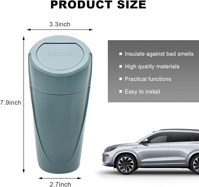 Car Trash Can with Lid, Mini Car Garbage Bin Leakproof Cup Holder Trash Can, Multipurpose Organizer Door Pocket Trash Cup Fits Auto Home Office, Universal Garbage Can (Black Green)