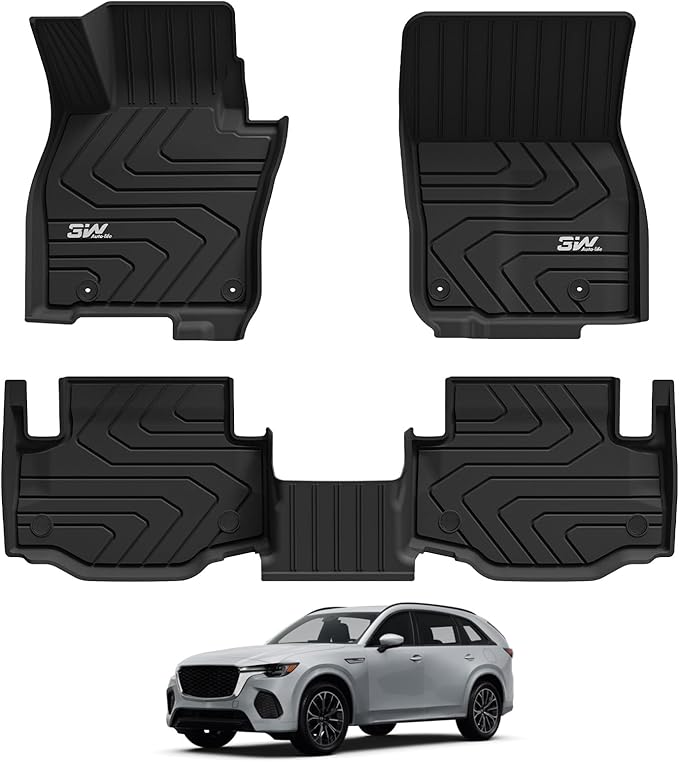 3W Floor Mats Fit for 2025 2026 Mazda CX-70 (Include PHEV), All Weather Protection TPE Heavy Duty Non-Slip Automotive CX70 Floor Liners Accessories, Black