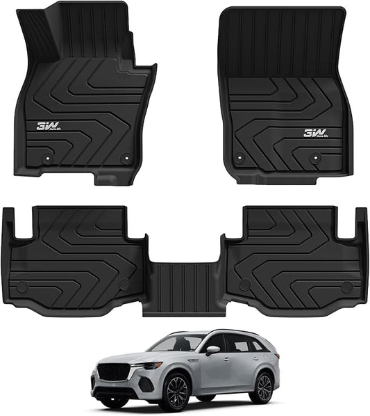 3W Floor Mats Fit for 2025 2026 Mazda CX-70 (Include PHEV), All Weather Protection TPE Heavy Duty Non-Slip Automotive CX70 Floor Liners Accessories, Black