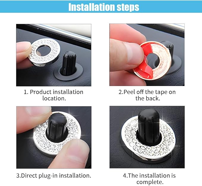 JOYCOURT 4Pack Bling Car Inner Door Lock Cover Stickers, Colorful | Rhinestone Bling Car Pull Rod Bolt Decoration Cover Interior Car Accessories, for Mercedes-Benz A/B/C/E Class GLC GLA GLK GLA