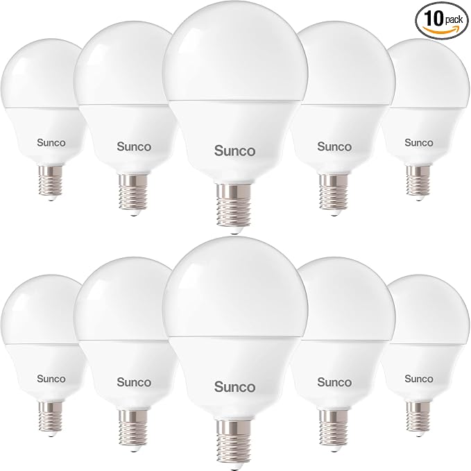 Sunco 10 Pack E12 LED Bulbs Candelabra CRI92 5000K Daylight, 5W Equivalent 40W, 450 Lumens, Small Edison Screw Base E12, Non-Dimmable, Frosted Decorative G14 Globe Vanity Light Bulbs UL.