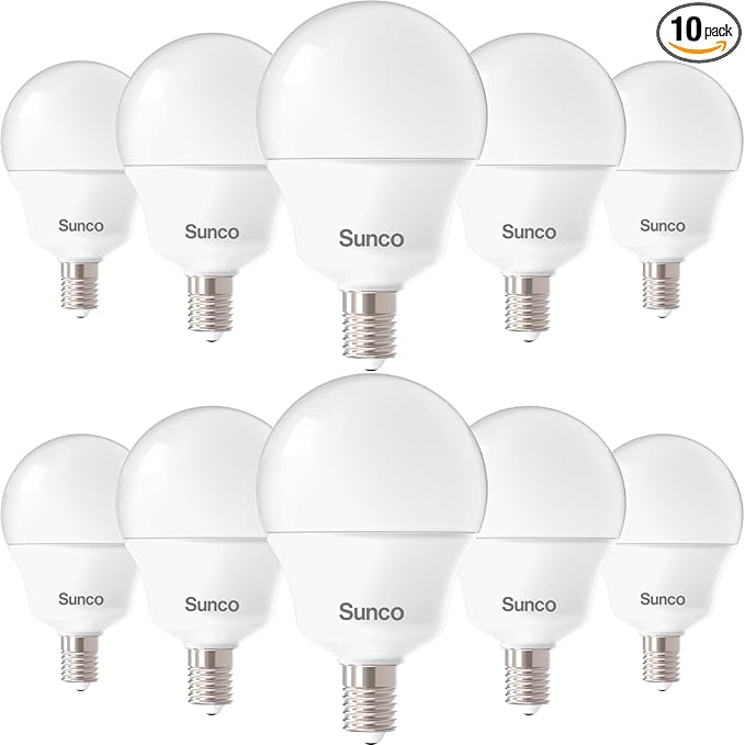 Sunco 10 Pack E12 LED Bulbs Candelabra CRI92 2700K Soft White, 5W Equivalent 40W, 450 Lumens, Small Edison Screw Base E12, Non-Dimmable, Frosted Decorative G14 Globe Vanity Light Bulbs UL.