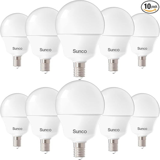 Sunco 10 Pack E12 LED Bulbs Candelabra CRI92 2700K Soft White, 5W Equivalent 40W, 450 Lumens, Small Edison Screw Base E12, Non-Dimmable, Frosted Decorative G14 Globe Vanity Light Bulbs UL.
