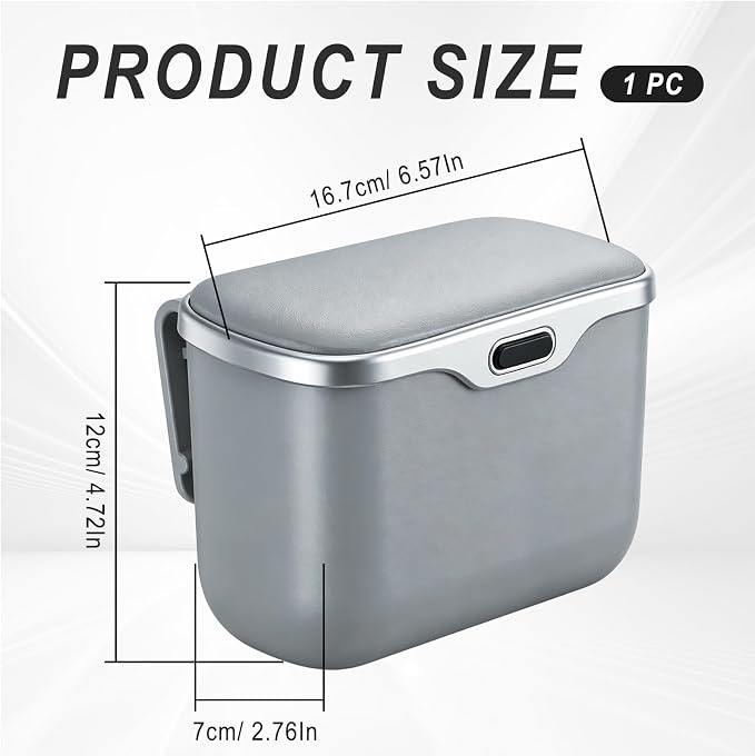 Car Trash Can with Lid, Leakproof Auto Garbage Bin, Hanging Mini Vehicle Trash Bin, Essentials Interior Car Accessories for Organizer, Vehicle Garbage Can for SUV, Truck, Auto (Grey)