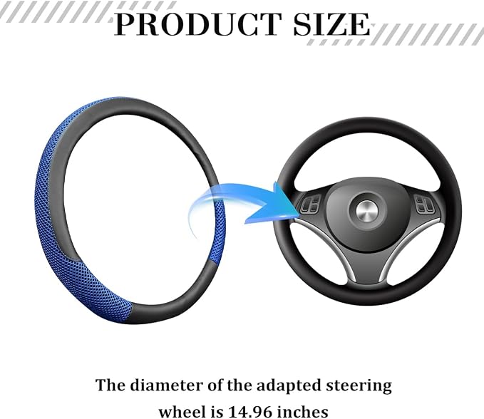Car Steering Wheel Cover, 14.5-15" Microfiber Leather Ice Silk Breathable Non-Slip Steering Wheel Protector, Cool Auto Interior Decor Accessories, Universal for Truck SUV Van (Blue)