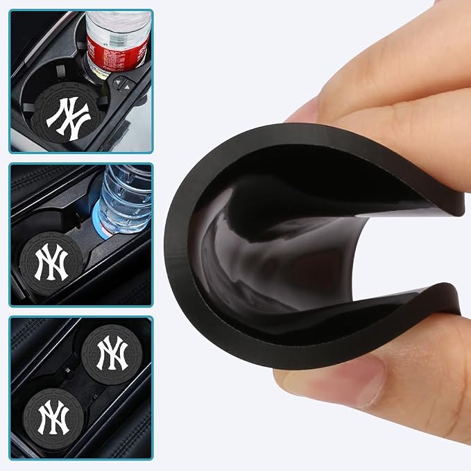 Baseball Fans Car Cup Holder Coasters for NY Yankees Fans, 2 Pack New York Yankees Silicone Non-Slip Cup Mats, 2.75" Car Cup Holder Inserts for Auto Interior