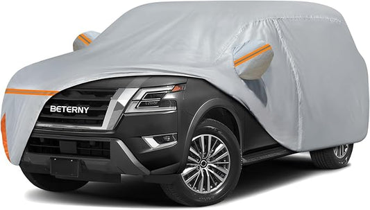 Car Cover for 2004-2026 Nissan Armada/Infiniti QX80, Waterproof Custom-fit All Weather Sun Rain UV Dust Snow Protection Outdoor Full Car Cover with Door Zipper and Cotton Lining-Grey