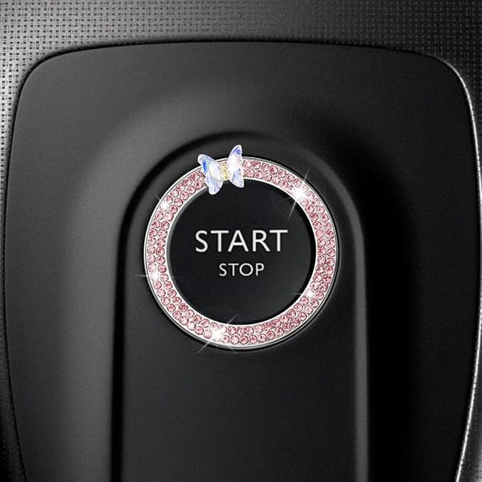 Bling Butterfly Car Engine Push Start Button Ring Sticker (Pink) | Crystal Rhinestone Auto Key Ignition Knob Ring Emblem, Sparkling Auto Interior Decoration Accessories for Women