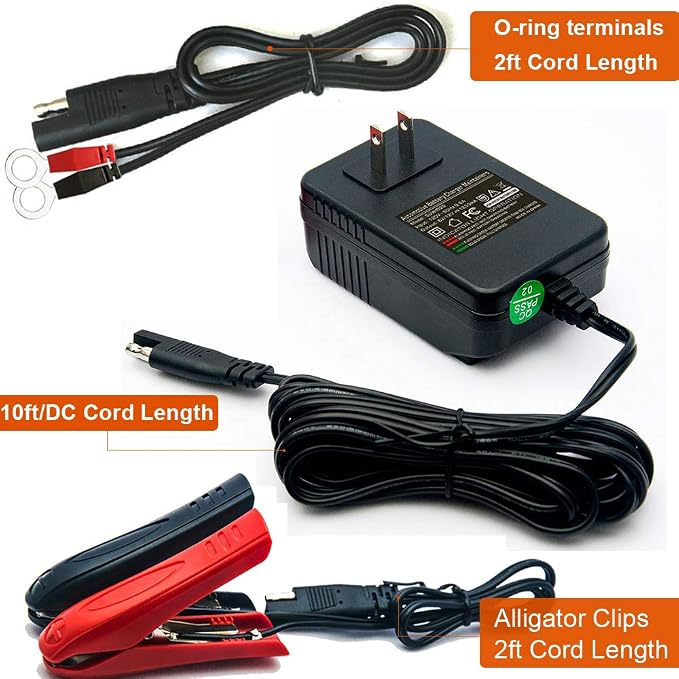 Suuwer Automatic Trickle Battery Charger, 6V&12V 1250mA Battery Maintainer. | for Car Motorcycle ATV Boat, With 12FT DC Cable