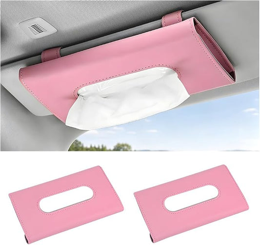 Car Tissue Holder, Rectangle Vehicle Sun Visor Napkin Case with Ergonomic Take Out Port, Automotive Interior Sunshade Tissue Box Organizer, Universal for SUV RV Truck (Pink)